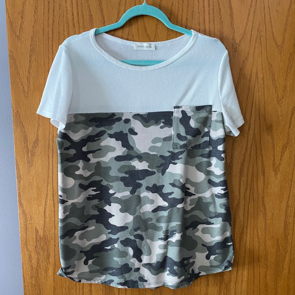 Twelve months camo and white top